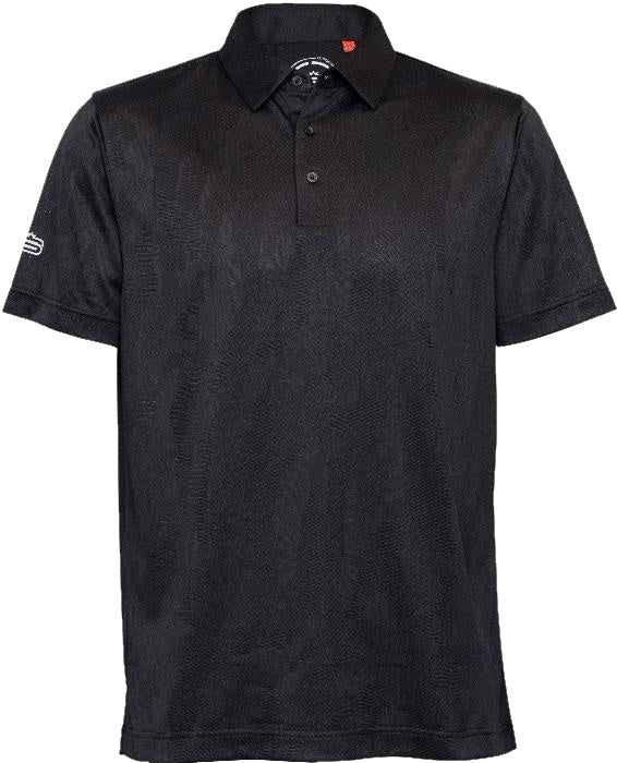 Black polo shirt , black swagg golfer , dry tech performance fabric, breathable and comfortable fit, black collared shirt, 2 button golfer , swift collection, south Africa , shirt with white background, golf shirt 
