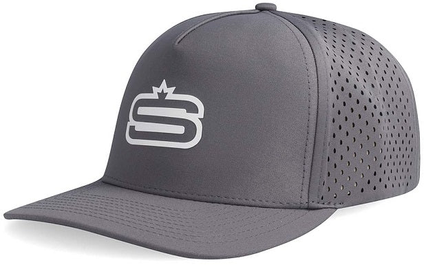 Alpha - 5 Panel Performance Cap with &quot;S&quot; Print &amp; Laser Hole Detail