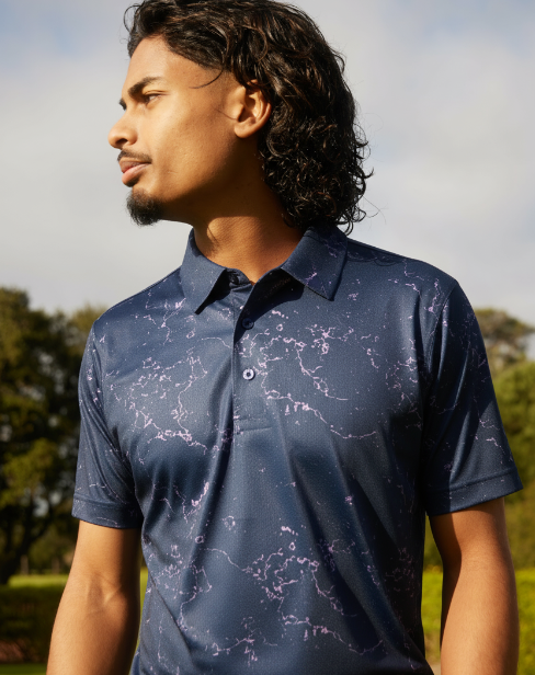 Men's Marbled Dry Tech Performance Golfer Polo Shirt-3