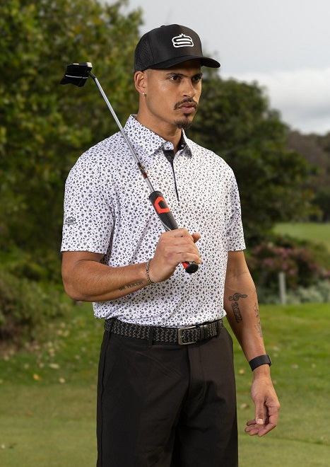 Men&#39;s Crazy Daisy Dry Tech Performance Golfer Polo Shirt