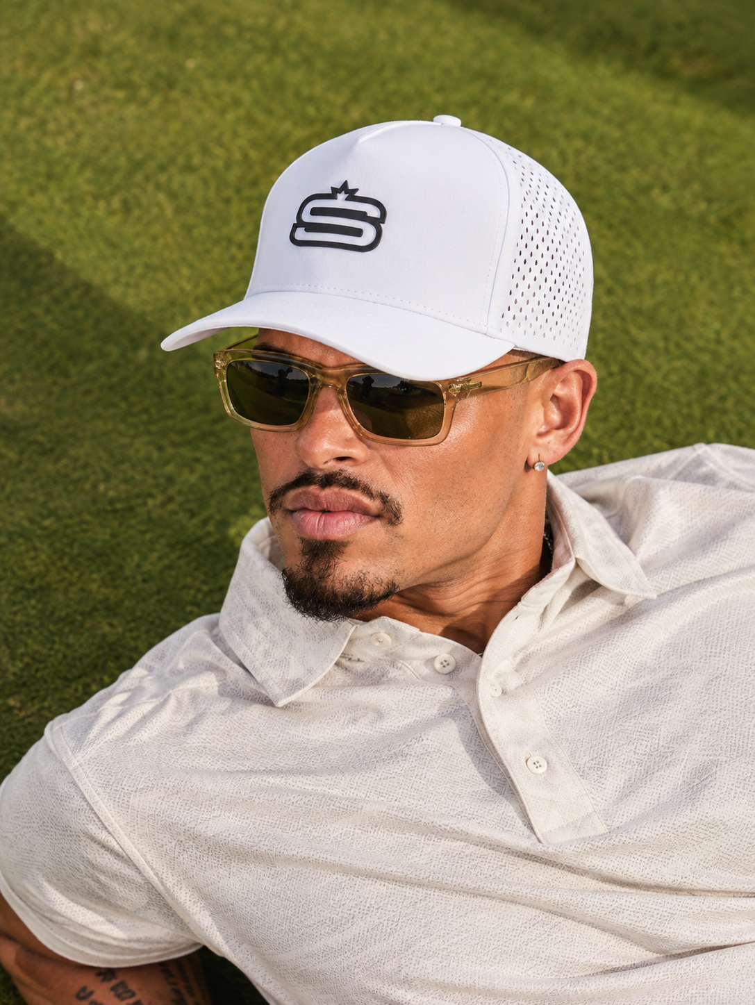 Alpha - 5 Panel Performance Cap with "S" Print & Laser Hole Detail-2