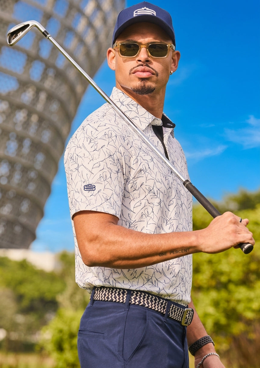 Men's Sketchy Floral Dry Tech Performance Golfer Polo Shirt-2