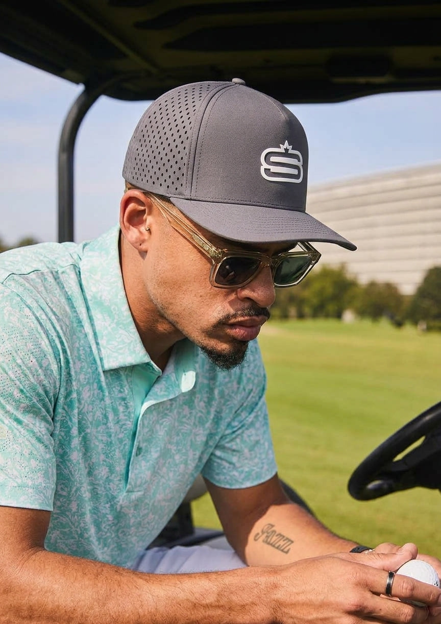 Alpha - 5 Panel Performance Cap with "S" Print & Laser Hole Detail-2