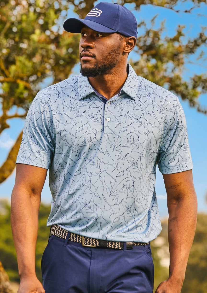 Men's Sketchy Floral Dry Tech Performance Golfer Polo Shirt-2