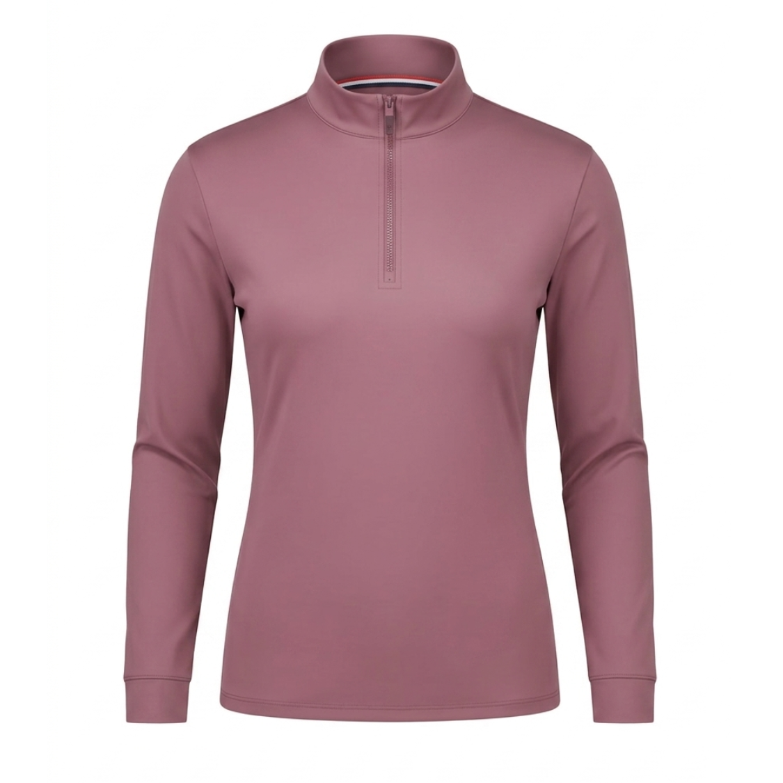 A women's long-sleeve quarter-zip performance top in a dusty rose or mauve color, shown on a clean white background.