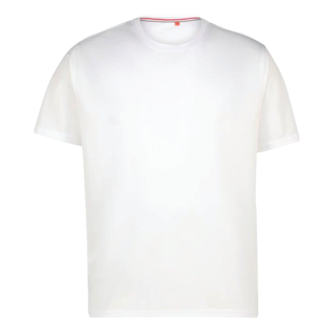 A plain white short-sleeve crewneck t-shirt shown against a solid white background.