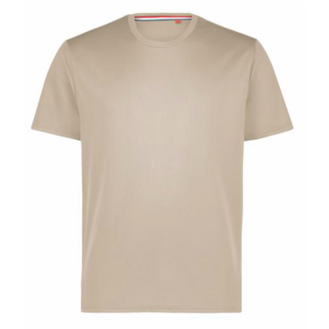 A classic short-sleeve crewneck t-shirt in a light beige color, displayed on a clean white background.