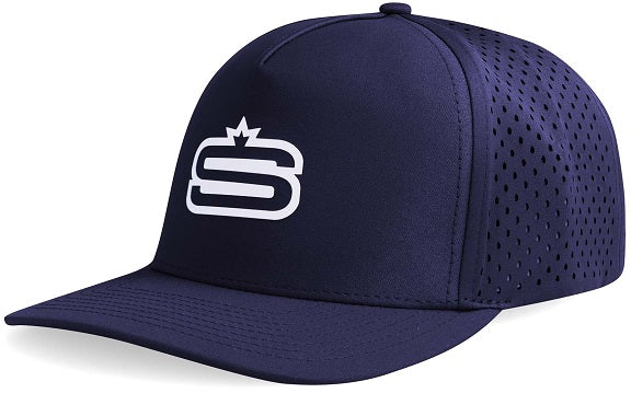 Alpha - 5 Panel Performance Cap with &quot;S&quot; Print &amp; Laser Hole Detail